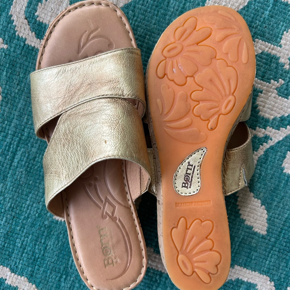 Born Women's Gold Slide Sandals - Picture 3 of 5